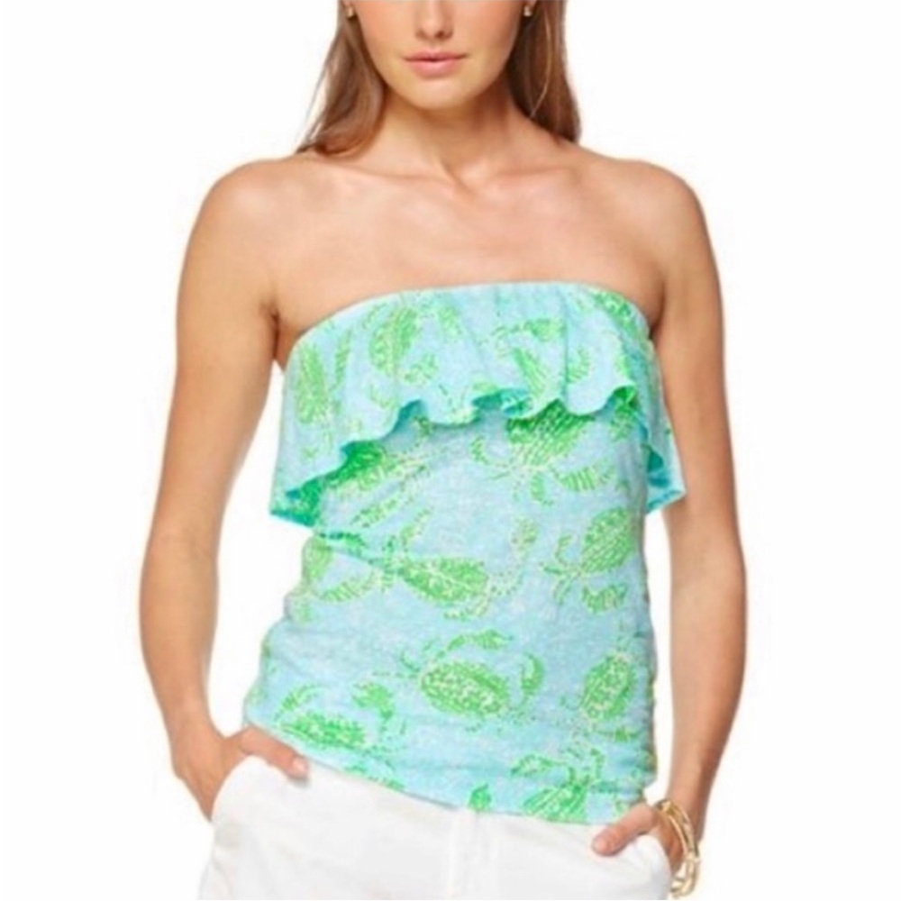Lilly Pulitzer Wiley Ruffle Get Crackin Crab Tube Top Blue Green Medium